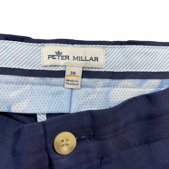Peter Millar 38 Navy Shorts 100% Polyester Bermuda Golf Tennis Athletic - Picture 3 of 5